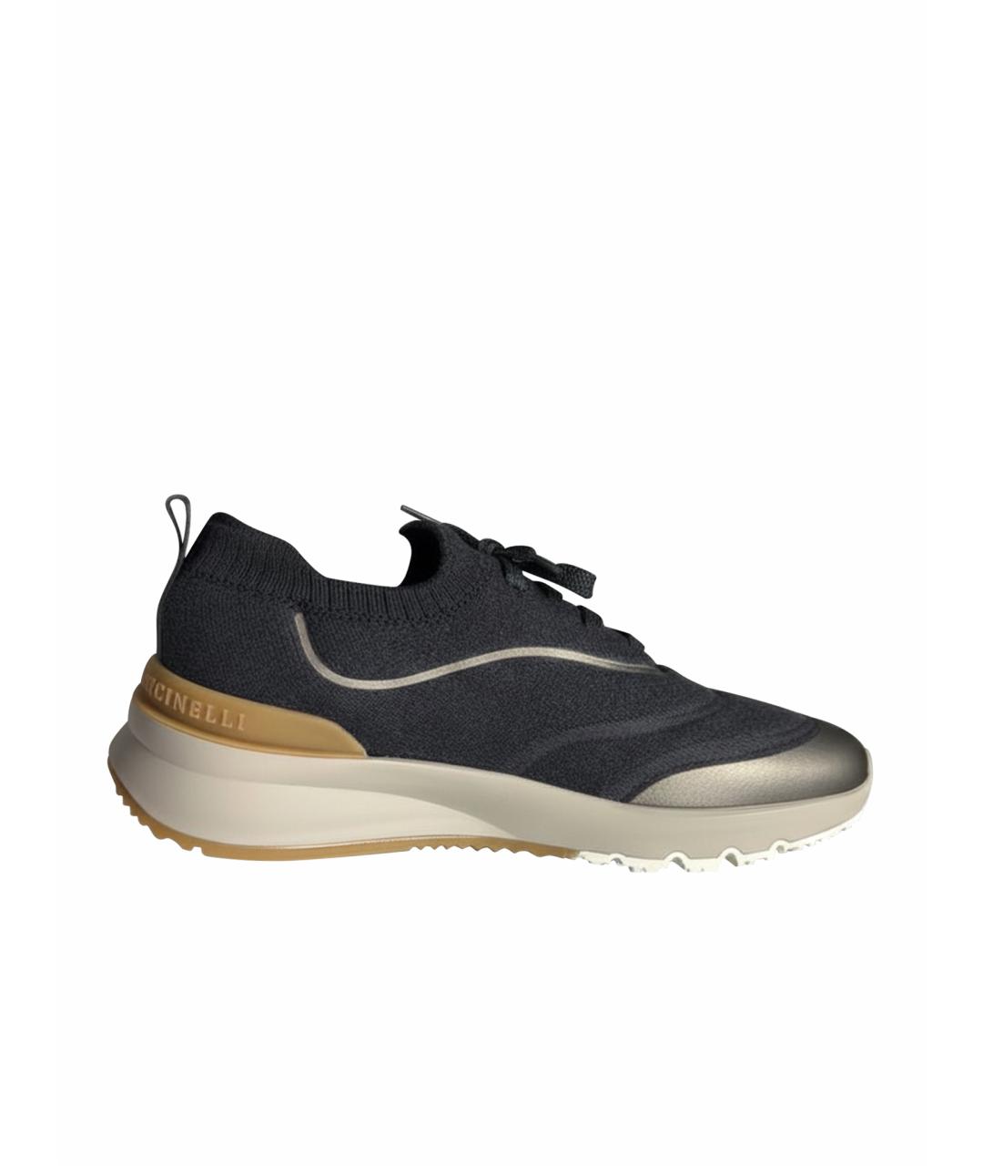 BRUNELLO CUCINELLI Антрацитовые текстильные низкие кроссовки / кеды, фото 1