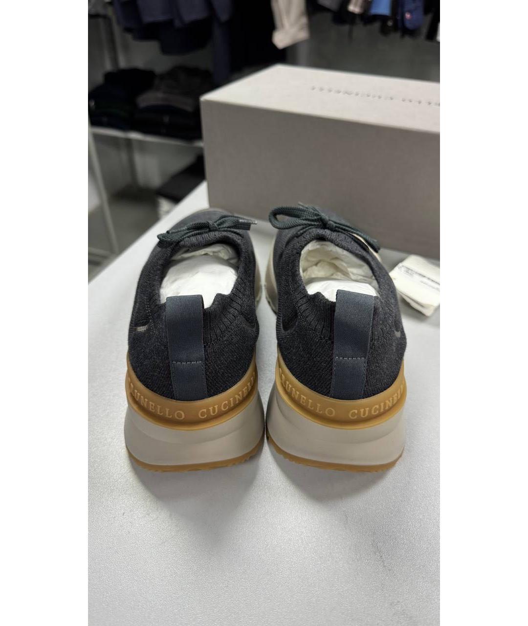 BRUNELLO CUCINELLI Антрацитовые текстильные низкие кроссовки / кеды, фото 3