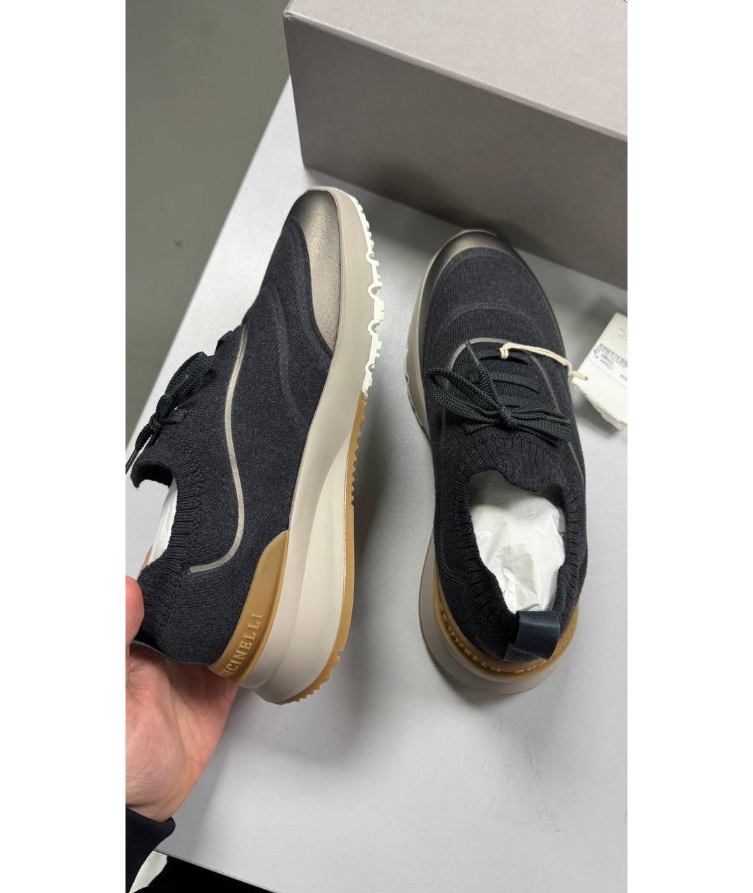 BRUNELLO CUCINELLI Антрацитовые текстильные низкие кроссовки / кеды, фото 4