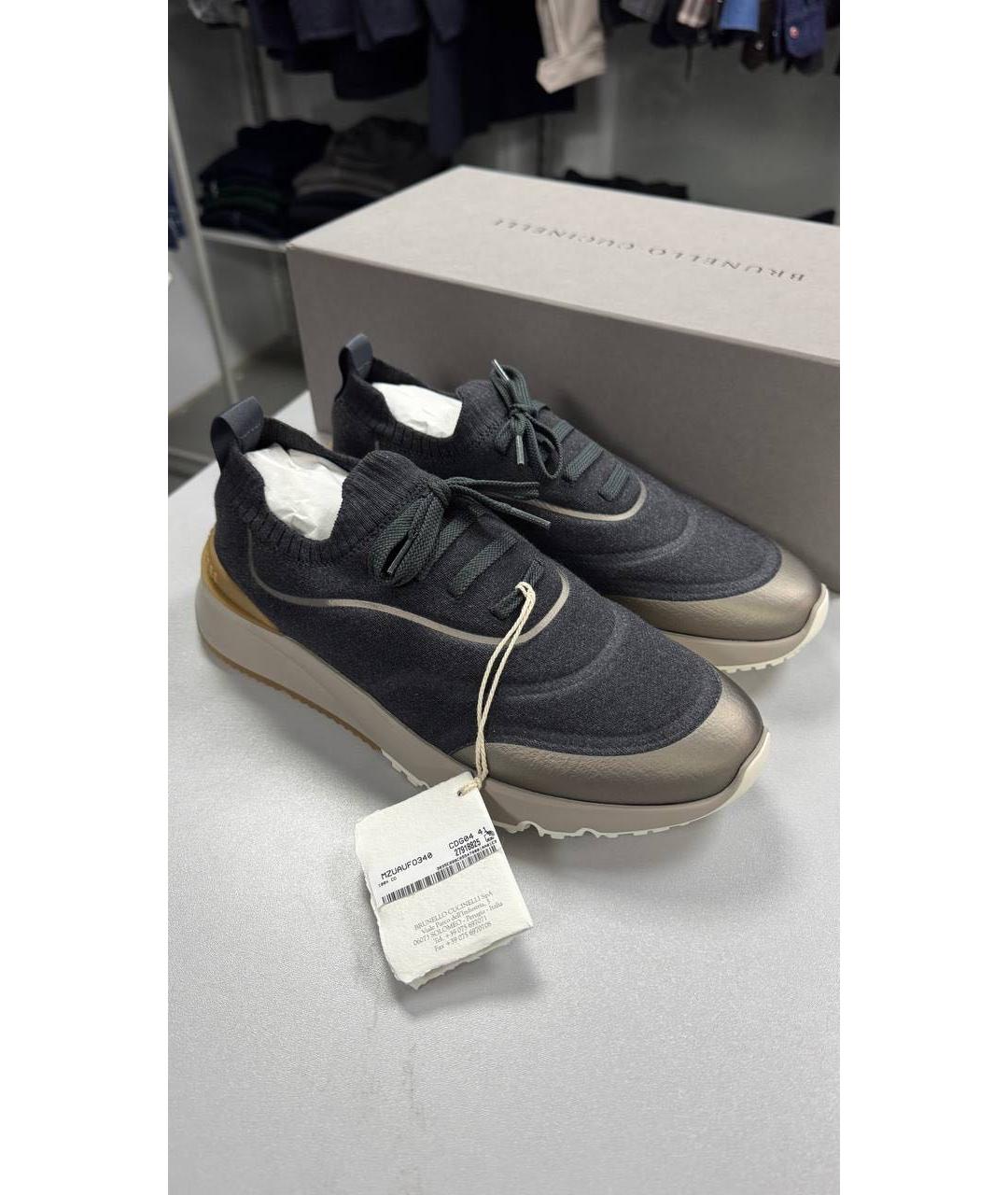 BRUNELLO CUCINELLI Антрацитовые текстильные низкие кроссовки / кеды, фото 2