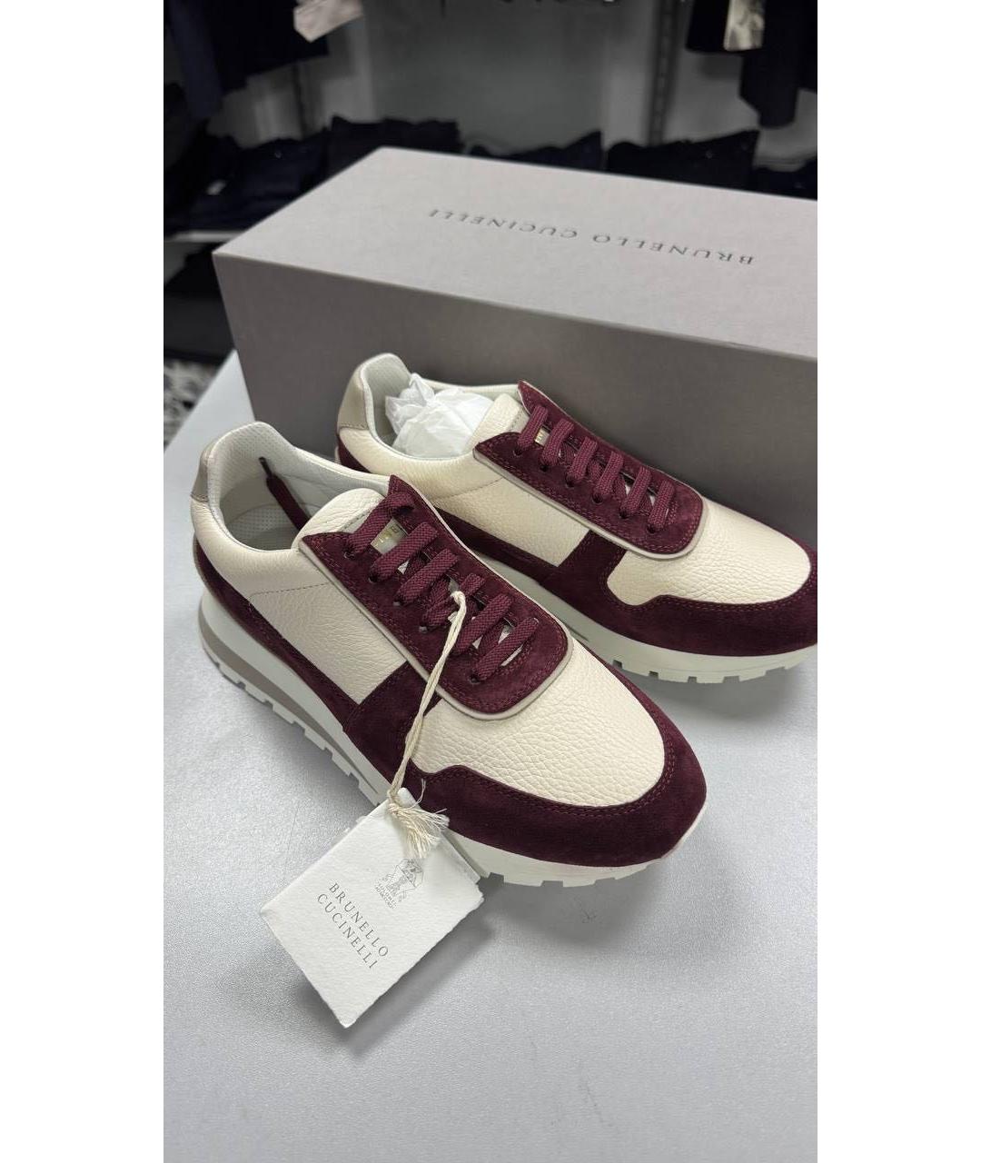 BRUNELLO CUCINELLI Бордовые замшевые высокие кроссовки / кеды, фото 2