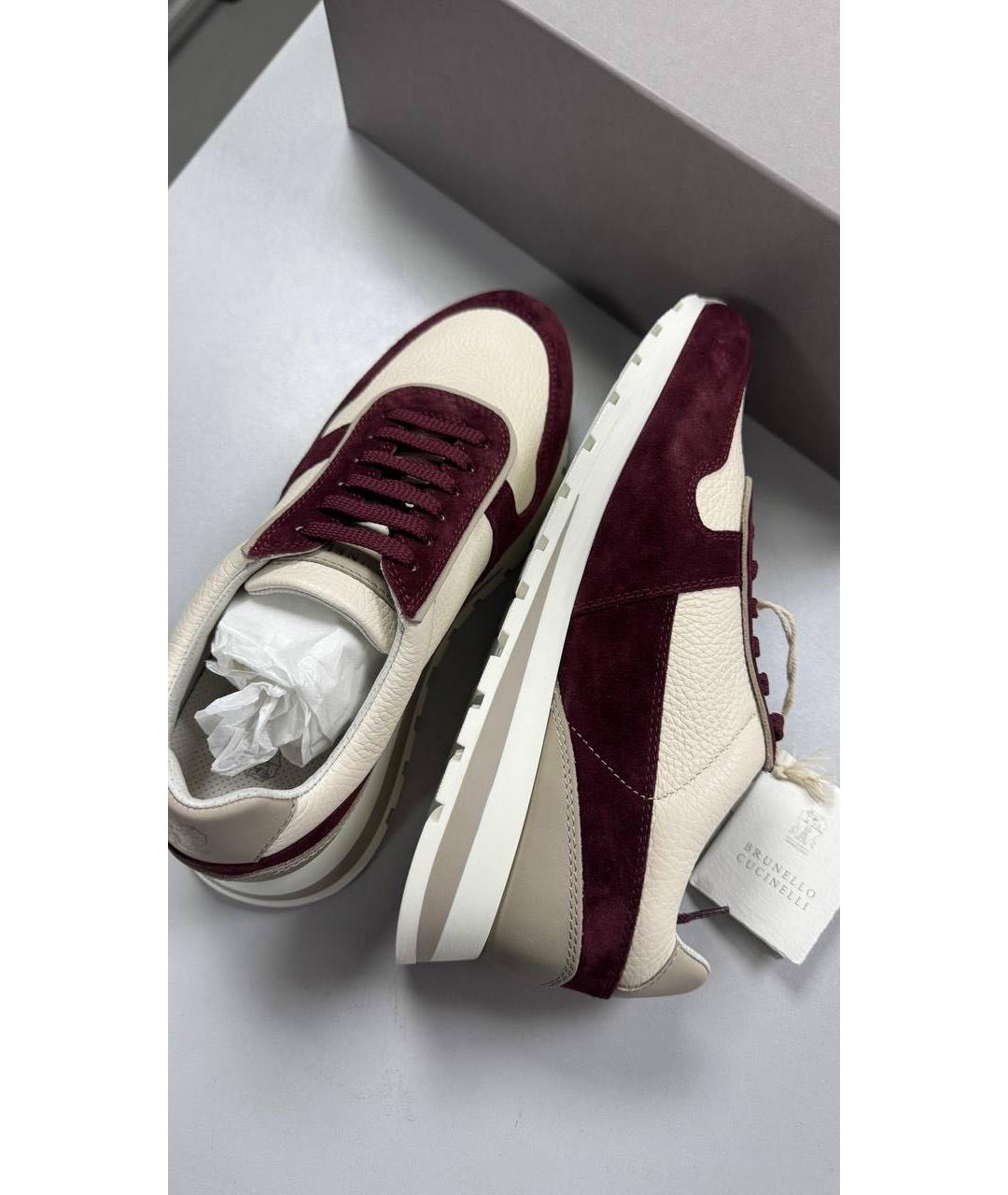 BRUNELLO CUCINELLI Бордовые замшевые высокие кроссовки / кеды, фото 4