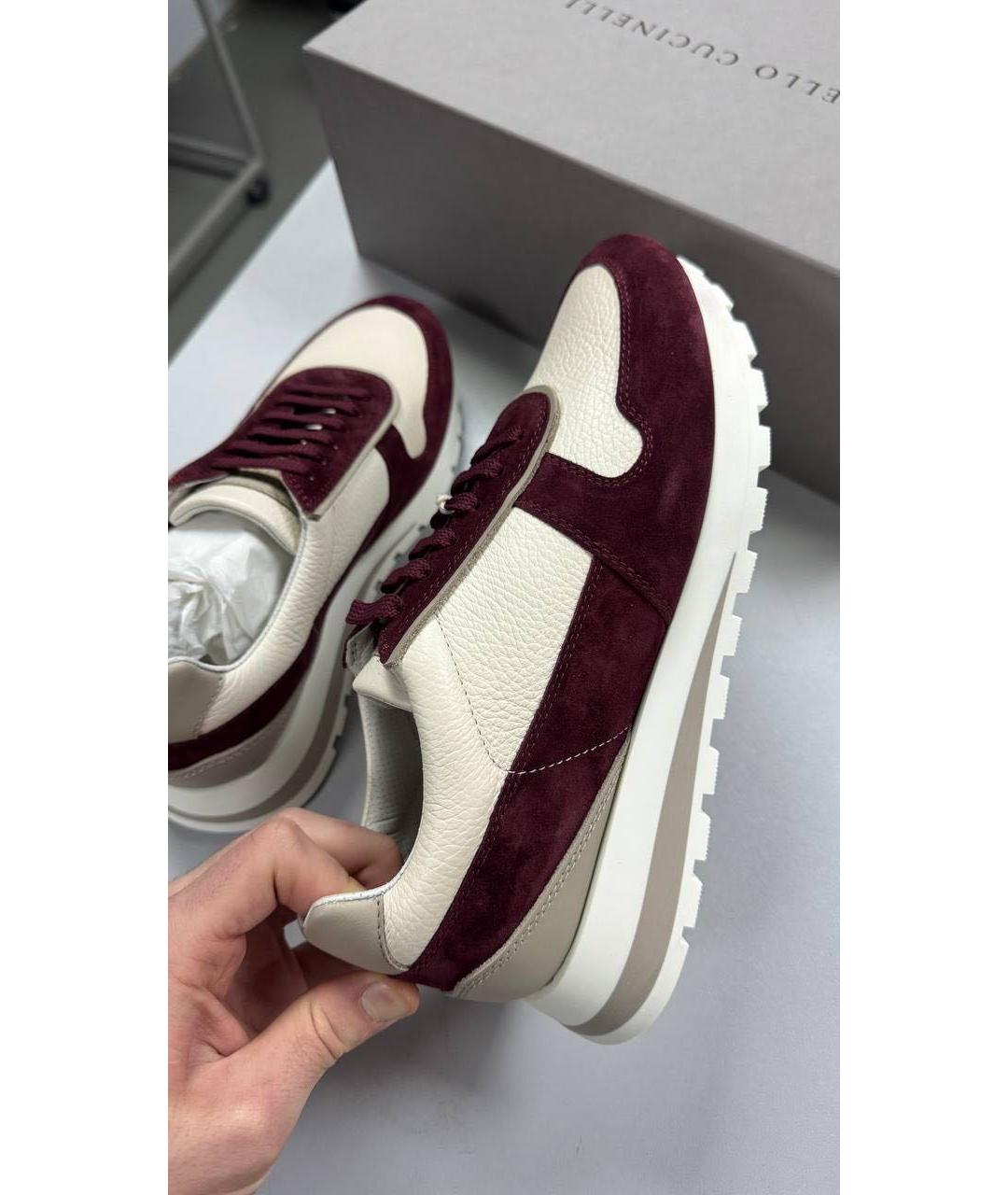 BRUNELLO CUCINELLI Бордовые замшевые высокие кроссовки / кеды, фото 5