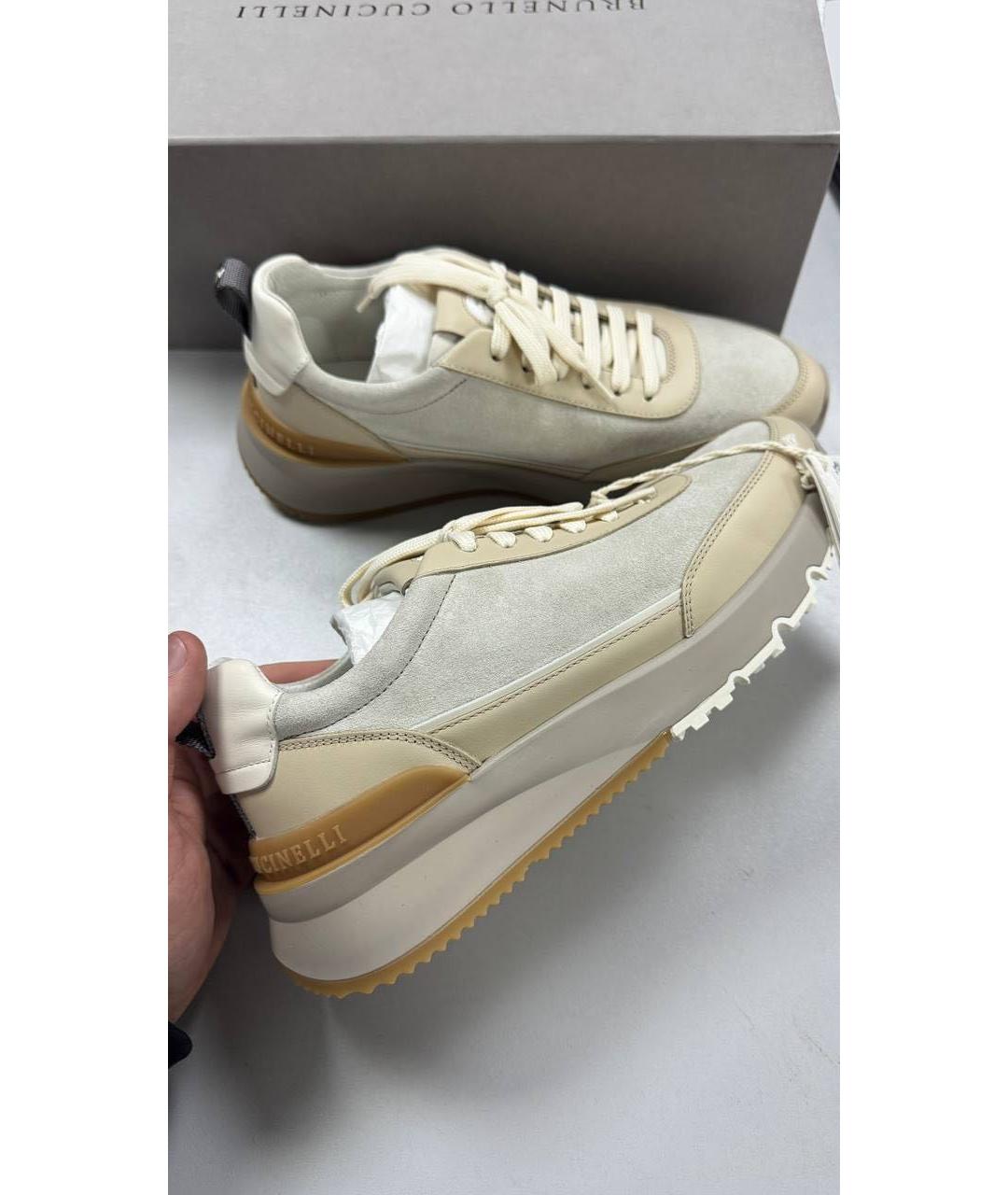 BRUNELLO CUCINELLI Бежевые замшевые высокие кроссовки / кеды, фото 4