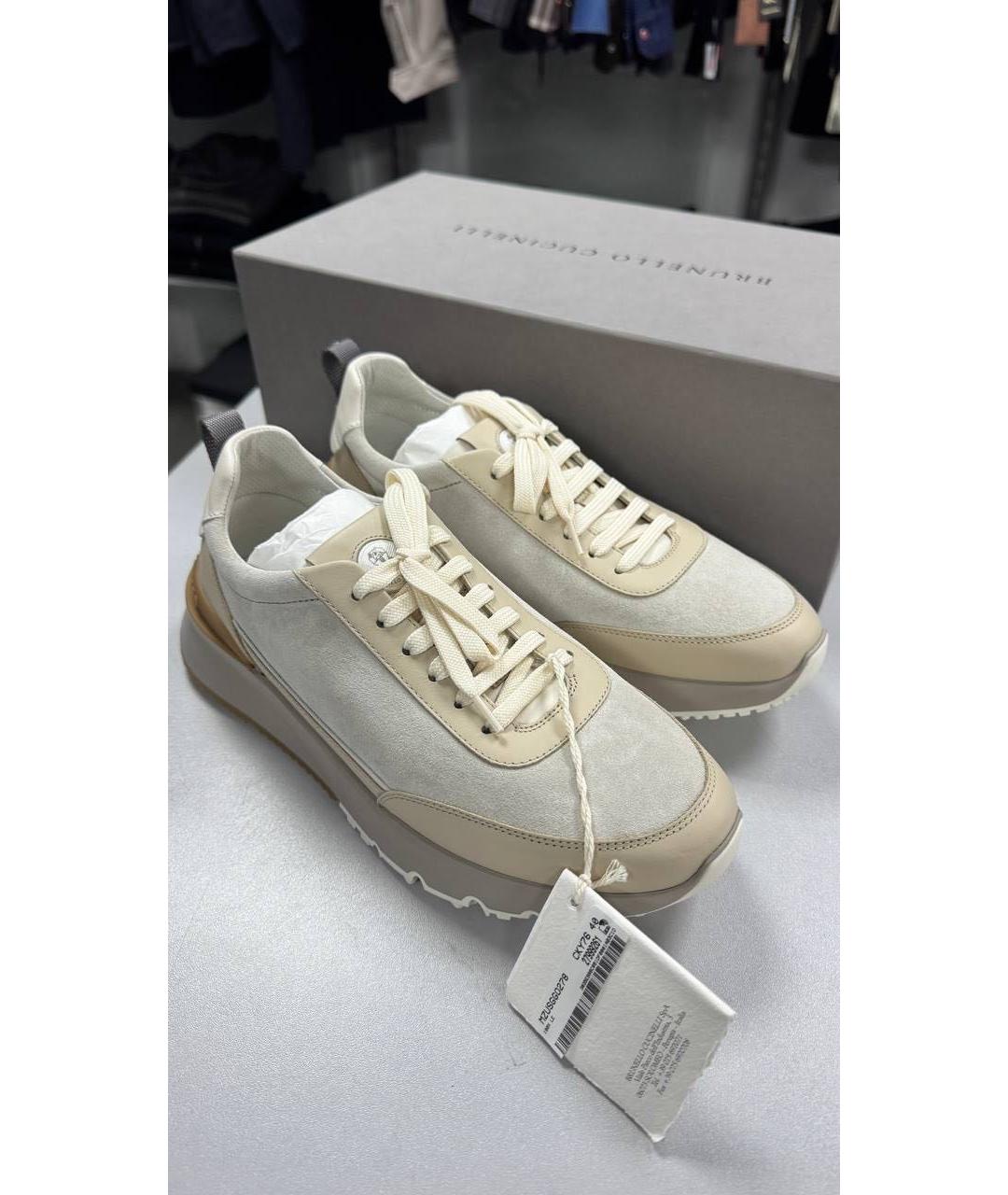 BRUNELLO CUCINELLI Бежевые замшевые высокие кроссовки / кеды, фото 2