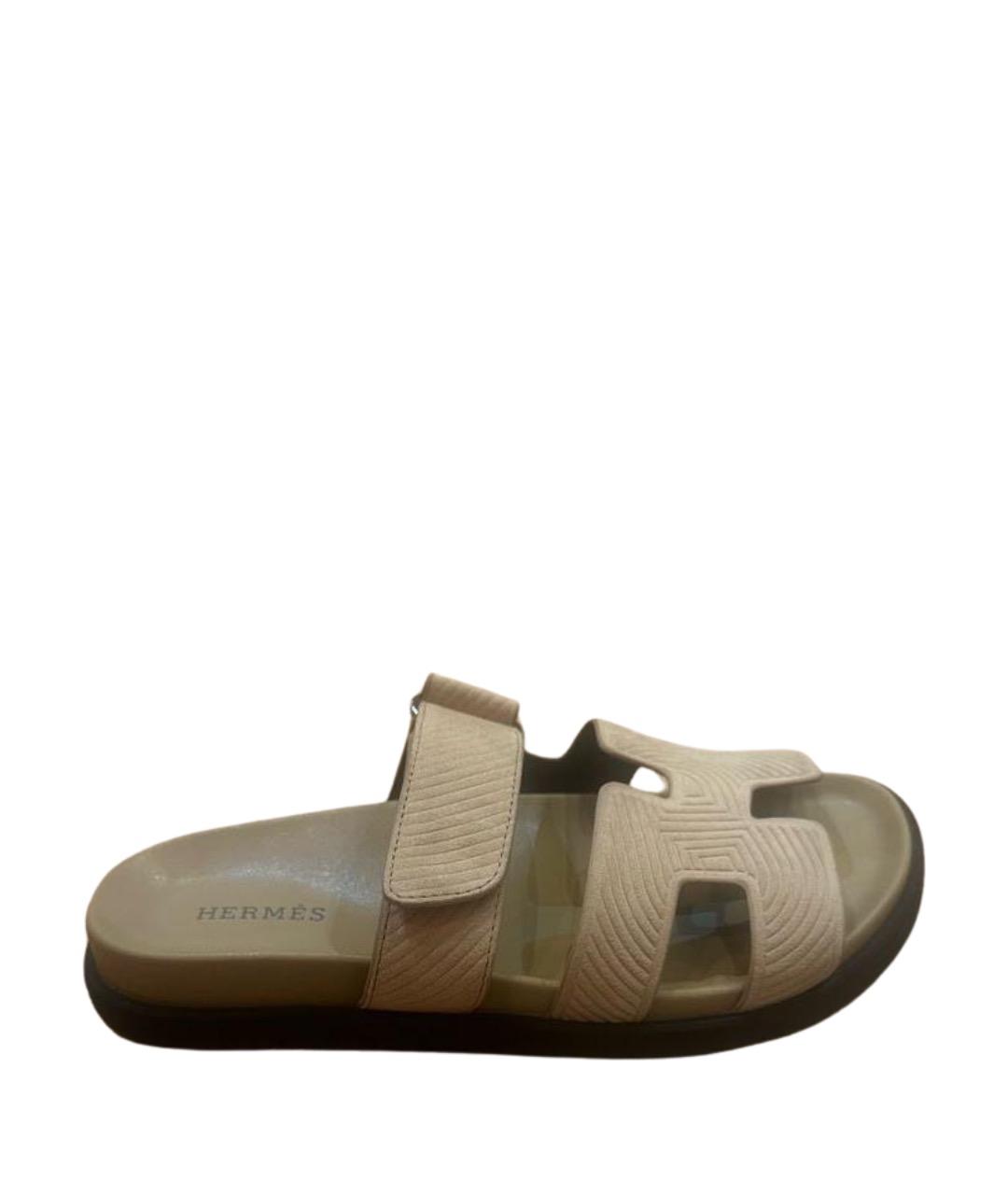 HERMES Бежевые замшевые сандалии, фото 1