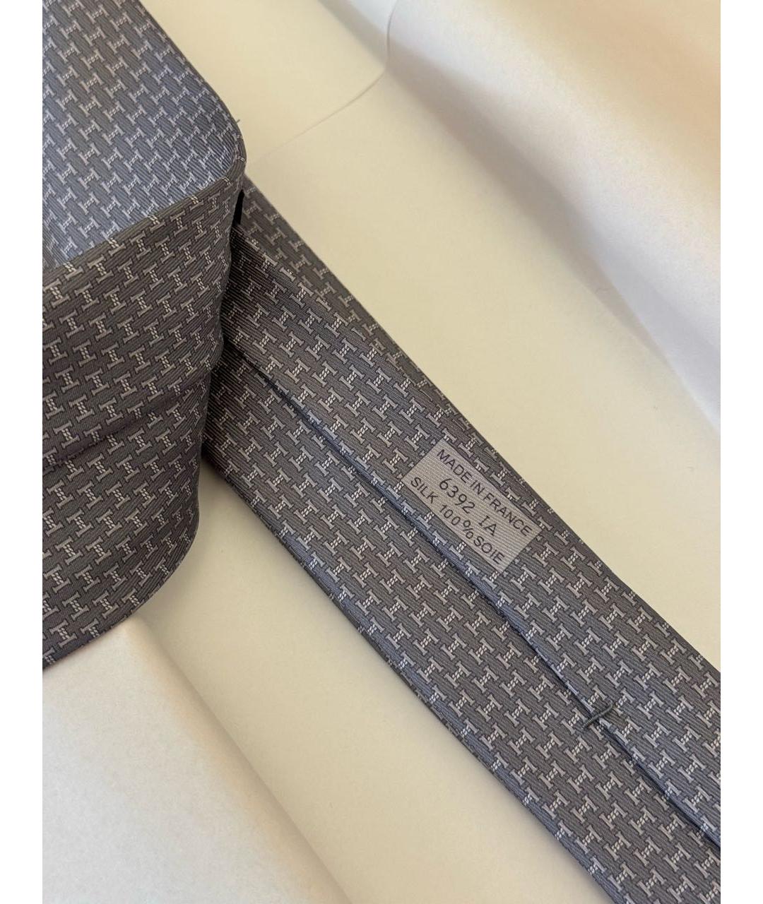 HERMES Серый шелковый галстук, фото 5