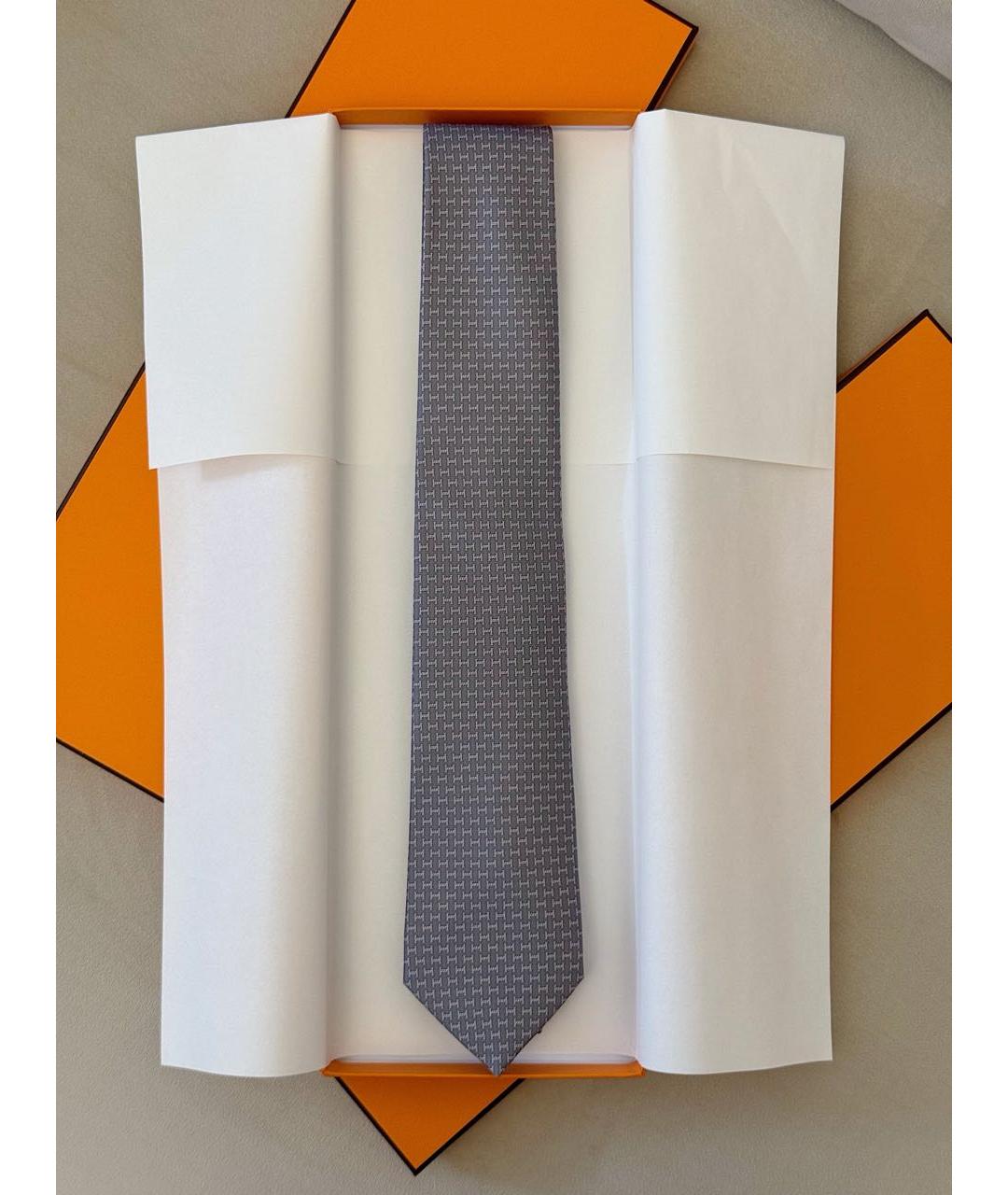 HERMES Серый шелковый галстук, фото 2