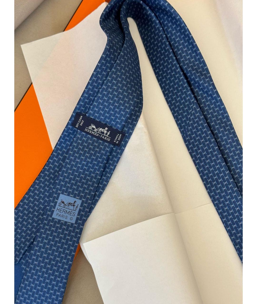 HERMES Синий шелковый галстук, фото 5