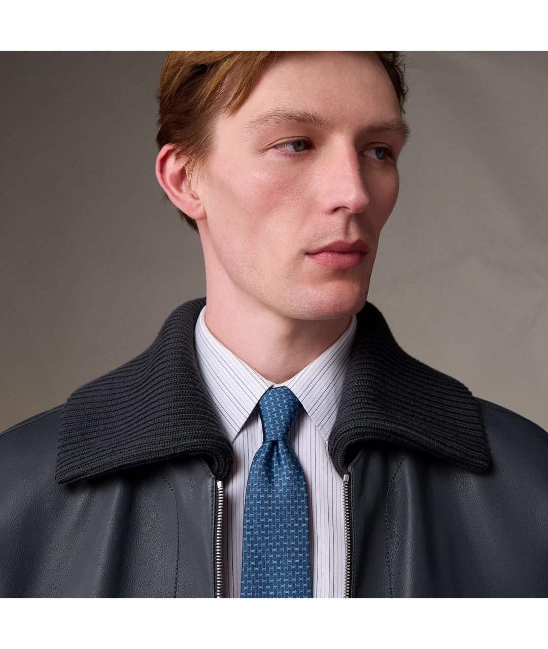 HERMES Синий шелковый галстук, фото 2