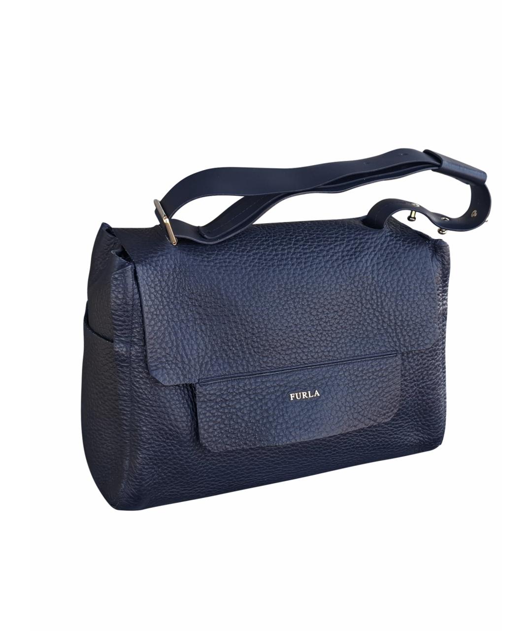 FURLA Темно-синяя кожаная сумка тоут, фото 1