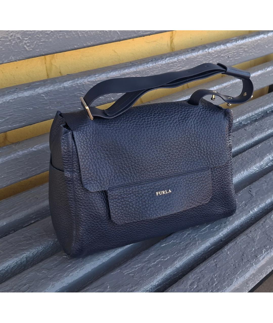 FURLA Темно-синяя кожаная сумка тоут, фото 7