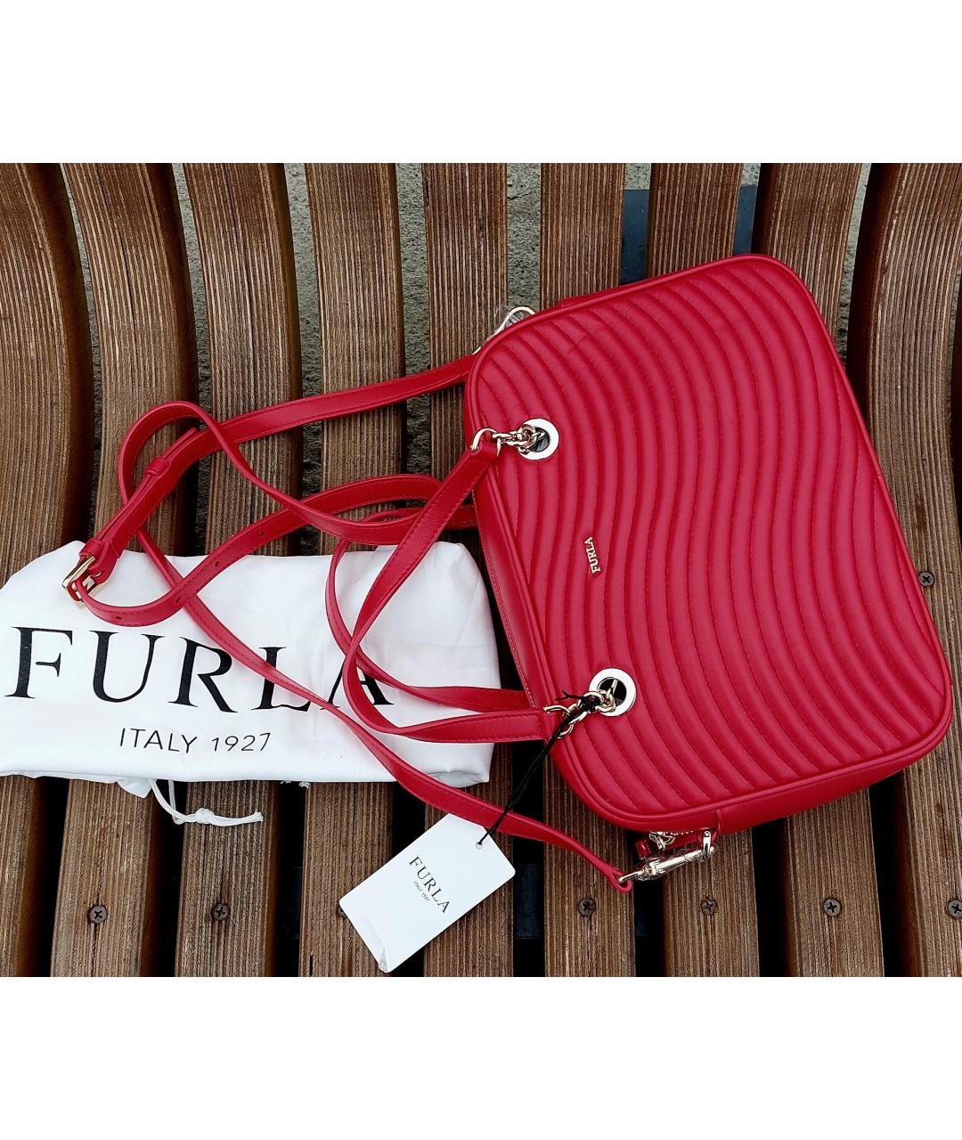 FURLA Красная кожаная сумка с короткими ручками, фото 5