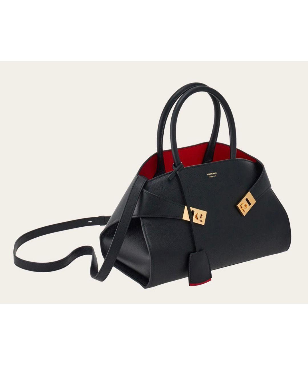 FERRAGAMO Черная кожаная сумка с короткими ручками, фото 2