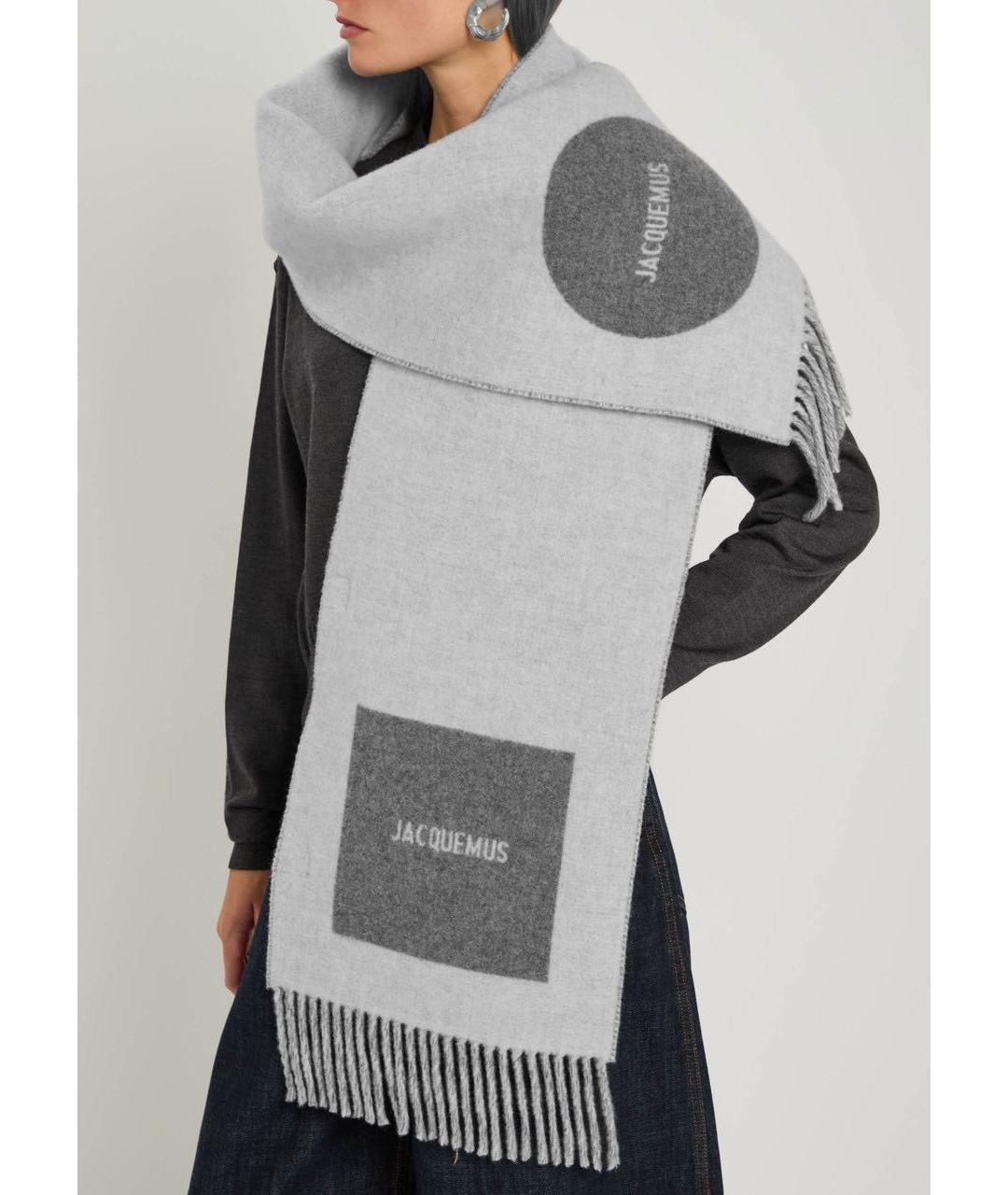 JACQUEMUS Серый шерстяной шарф, фото 2