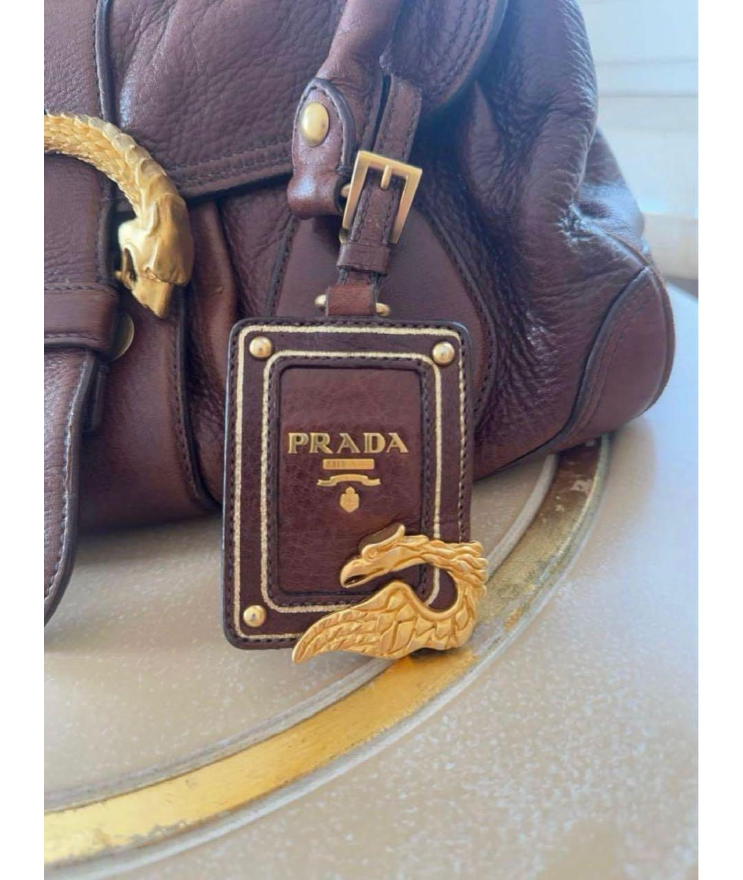 PRADA Коричневая кожаная сумка с короткими ручками, фото 6