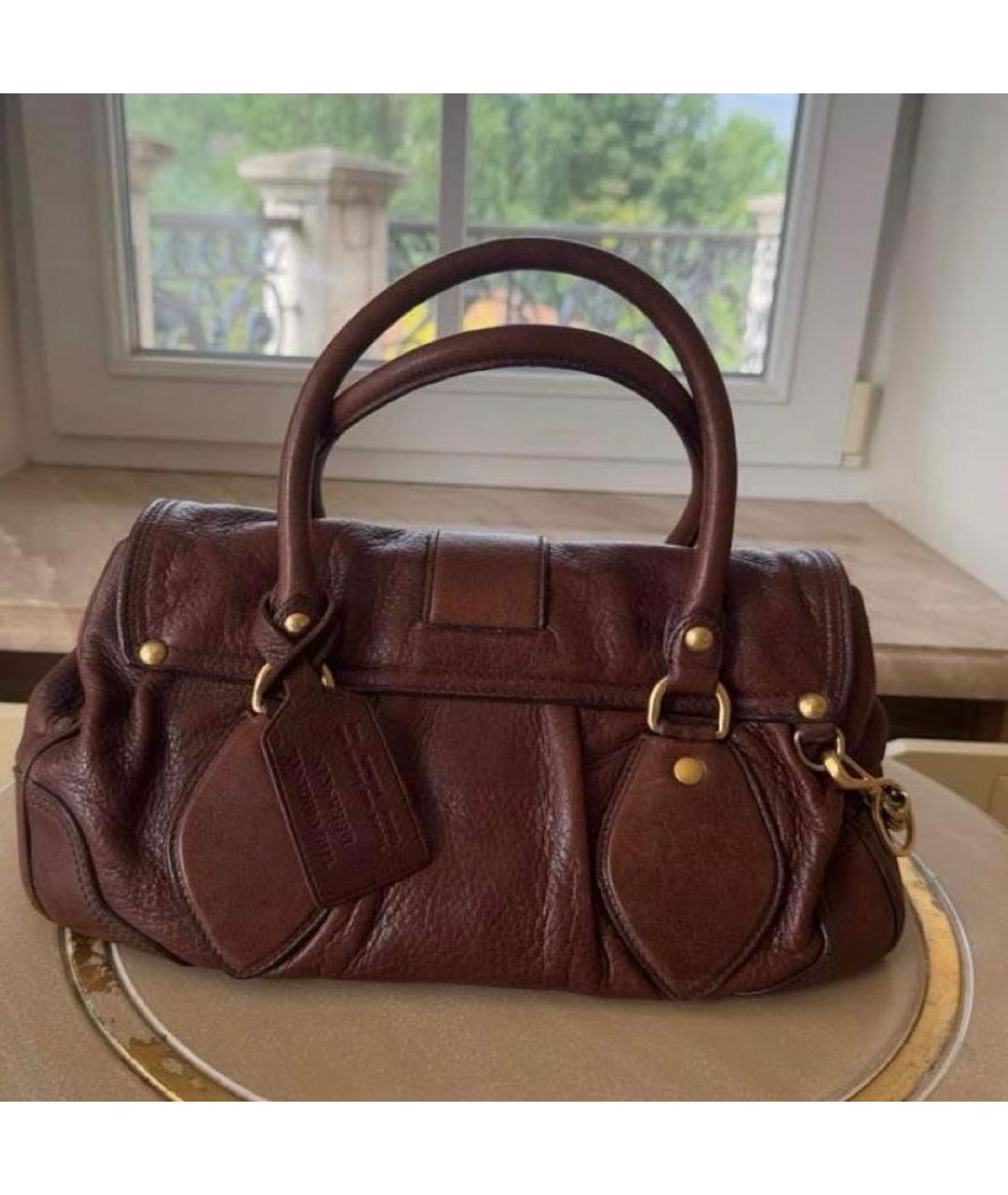 PRADA Коричневая кожаная сумка с короткими ручками, фото 3