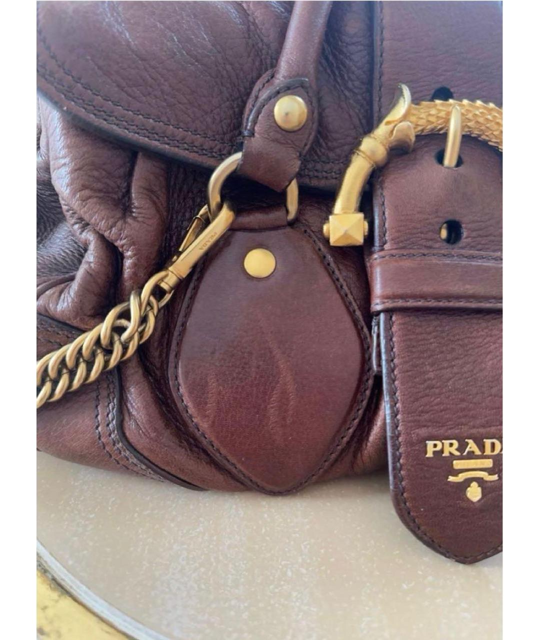 PRADA Коричневая кожаная сумка с короткими ручками, фото 5