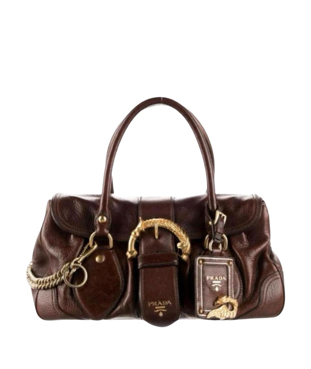 PRADA Коричневая кожаная сумка с короткими ручками, фото 1
