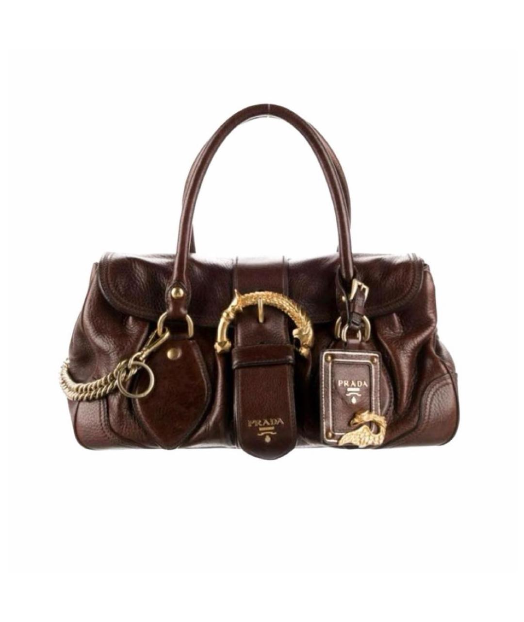 PRADA Коричневая кожаная сумка с короткими ручками, фото 7