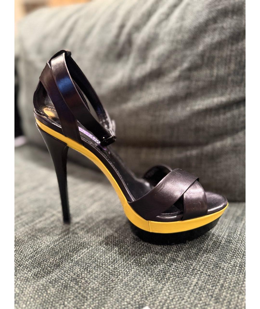 RALPH LAUREN COLLECTION Черные кожаные босоножки, фото 8