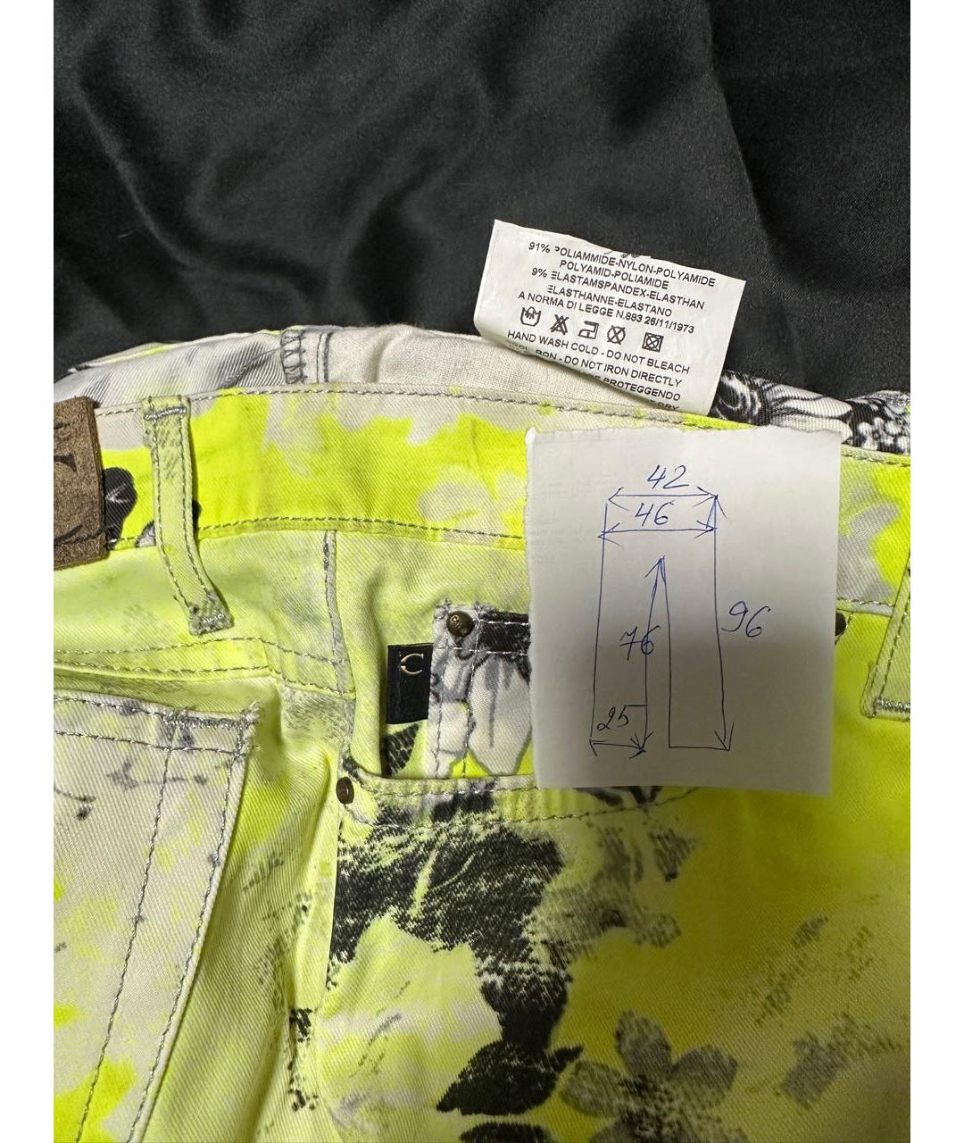 JUST CAVALLI Желтые полиамидовые брюки широкие, фото 6