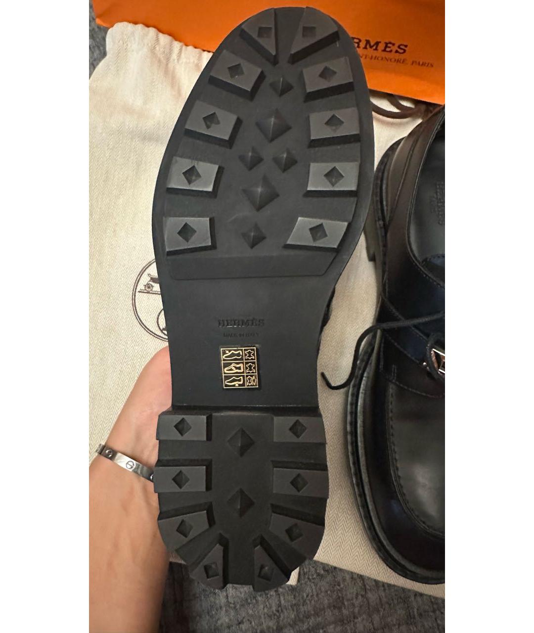 HERMES Черные кожаные брогги и оксфорды, фото 4