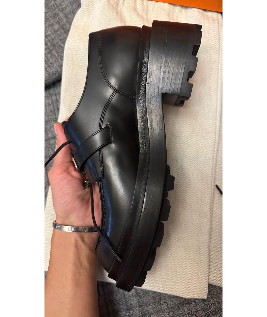 HERMES Черные кожаные брогги и оксфорды, фото 3