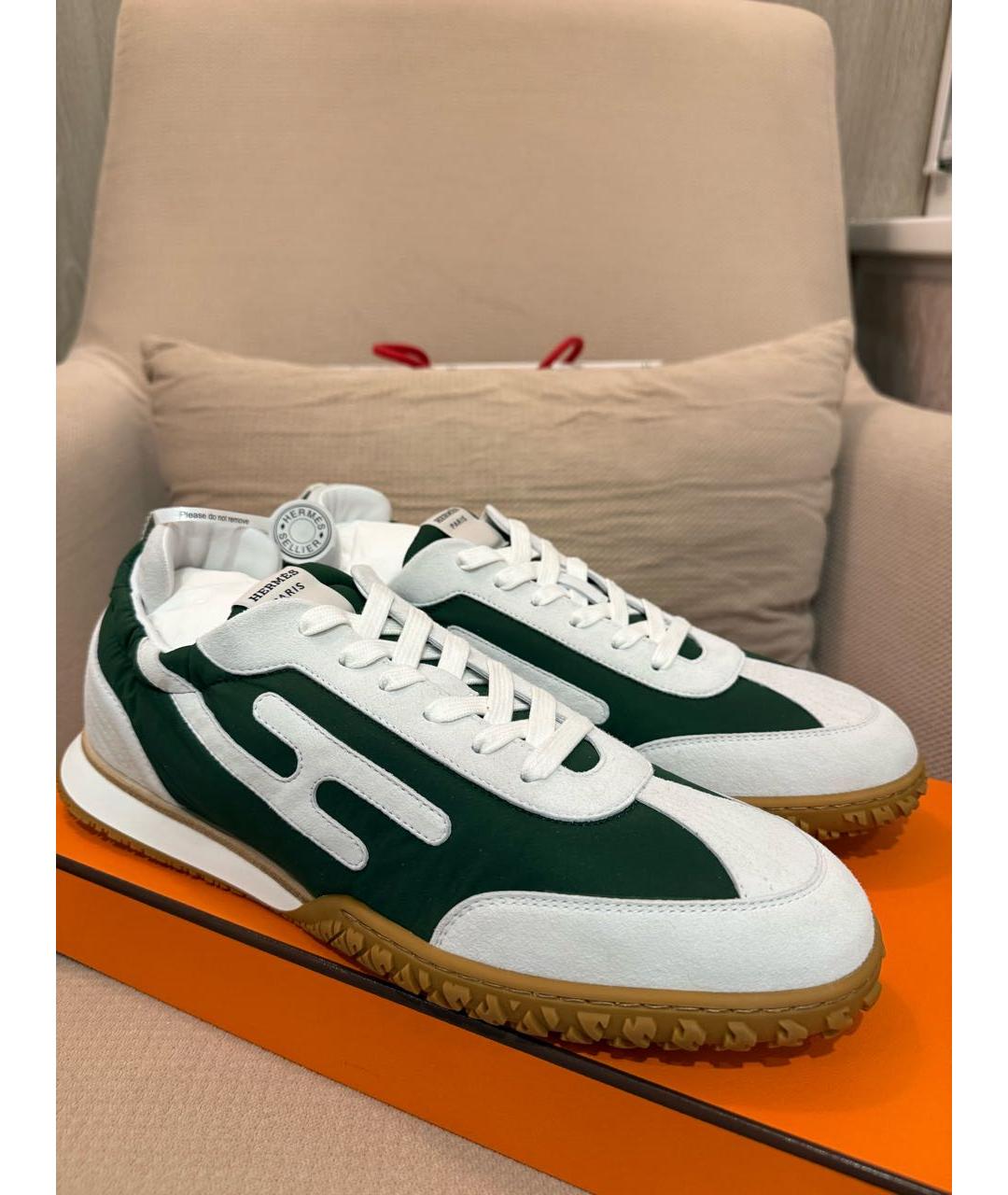 HERMES Зеленые кожаные низкие кроссовки / кеды, фото 5