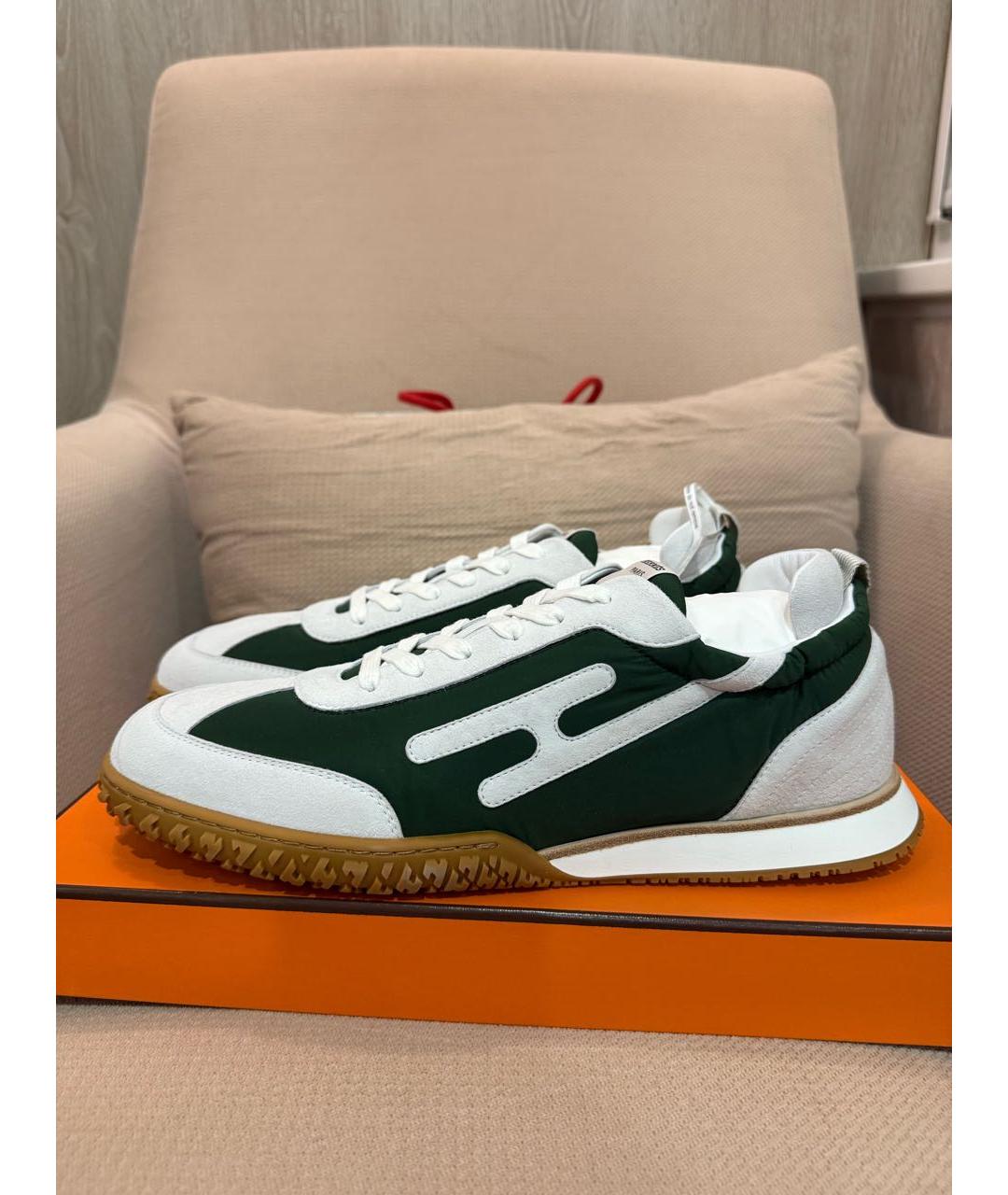 HERMES Зеленые кожаные низкие кроссовки / кеды, фото 3