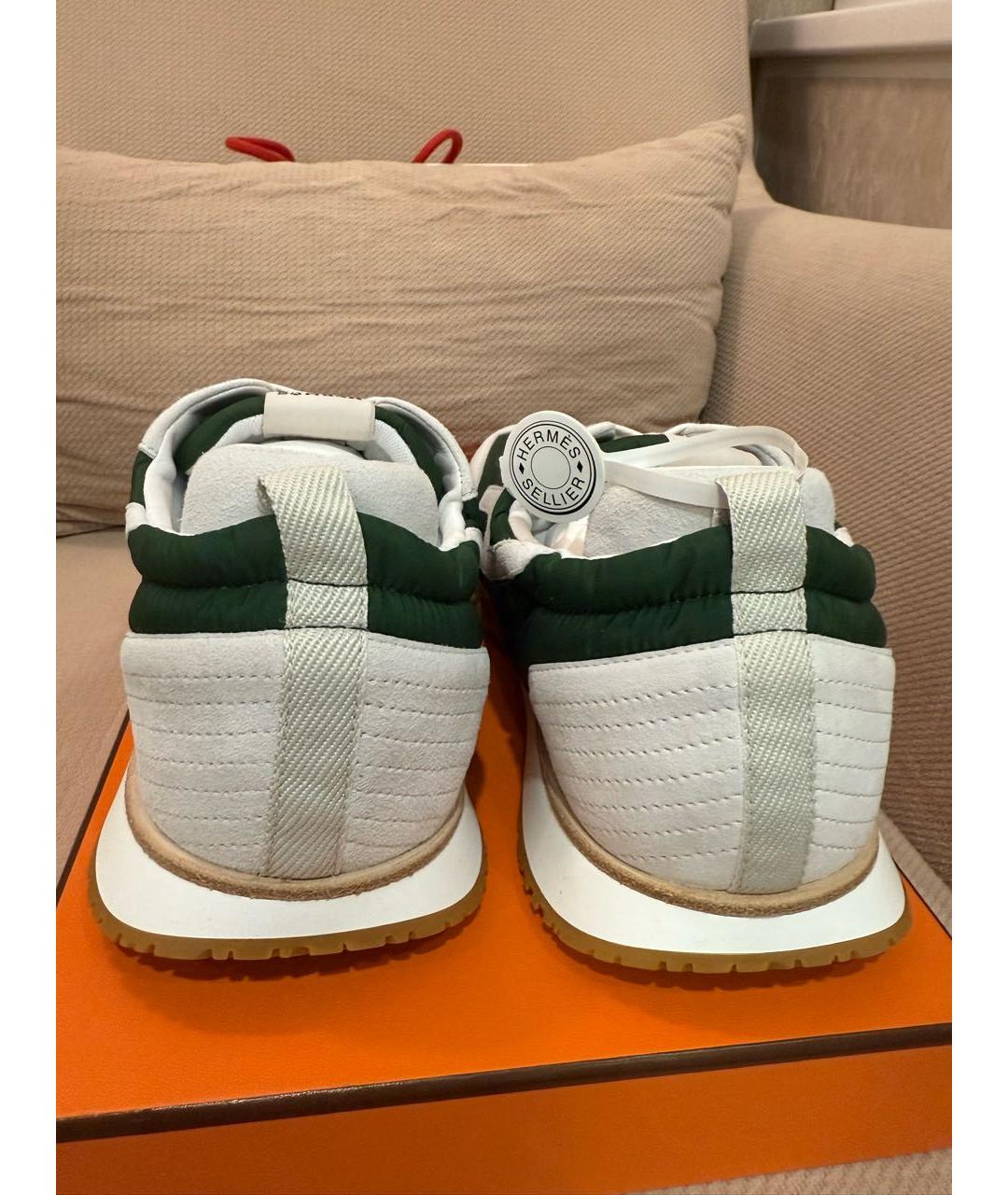 HERMES Зеленые кожаные низкие кроссовки / кеды, фото 4