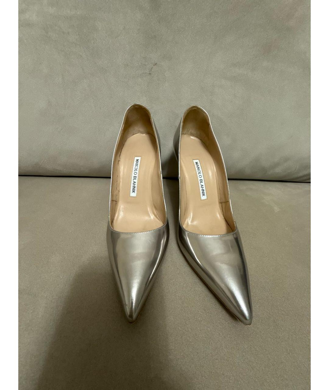 MANOLO BLAHNIK Серебряные кожаные туфли, фото 2