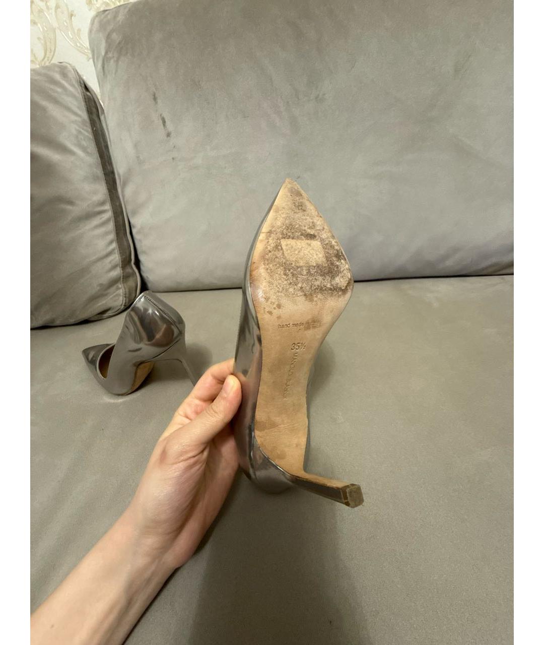 MANOLO BLAHNIK Серебряные кожаные туфли, фото 7