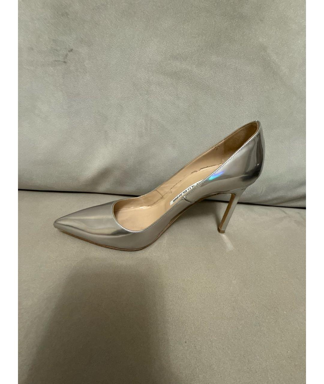 MANOLO BLAHNIK Серебряные кожаные туфли, фото 8