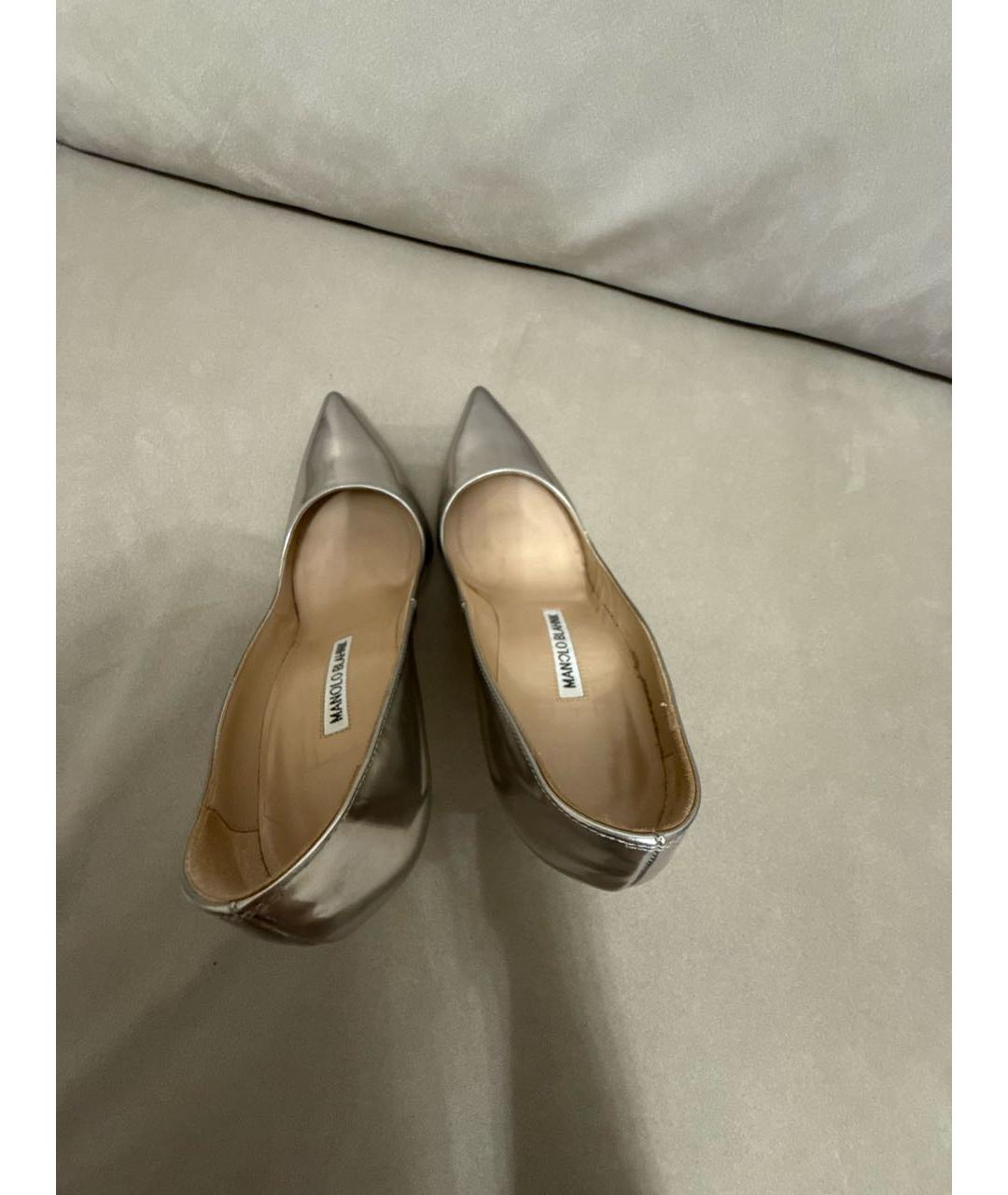 MANOLO BLAHNIK Серебряные кожаные туфли, фото 3