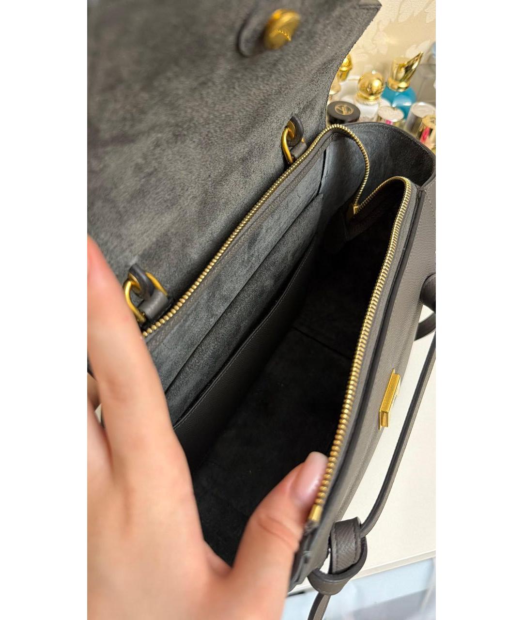 CELINE Антрацитовая кожаная сумка с короткими ручками, фото 4