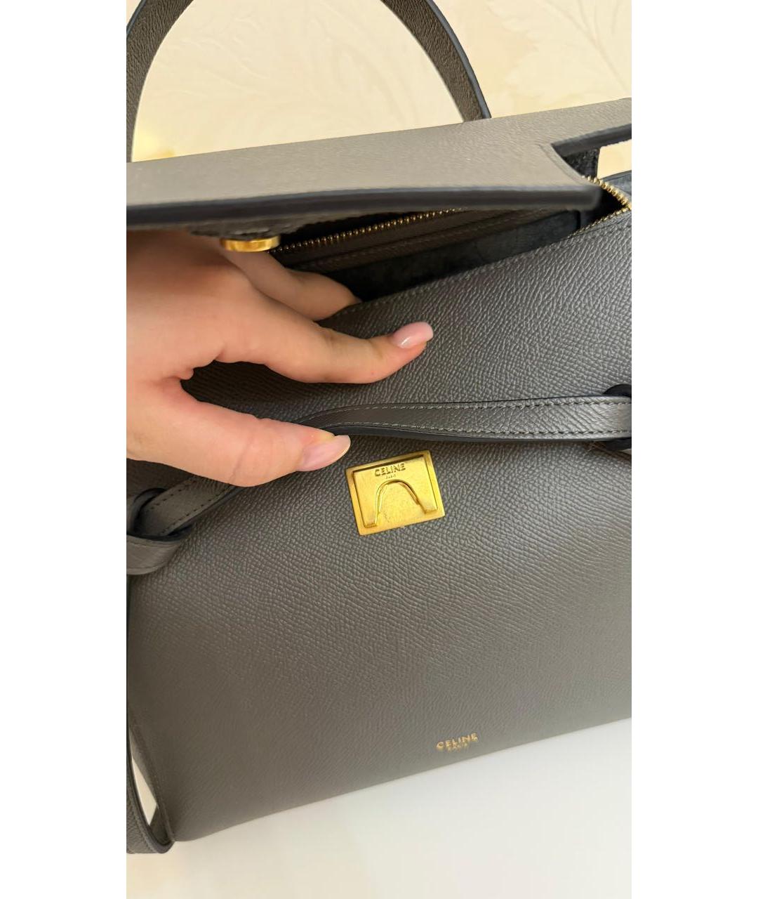 CELINE Антрацитовая кожаная сумка с короткими ручками, фото 7