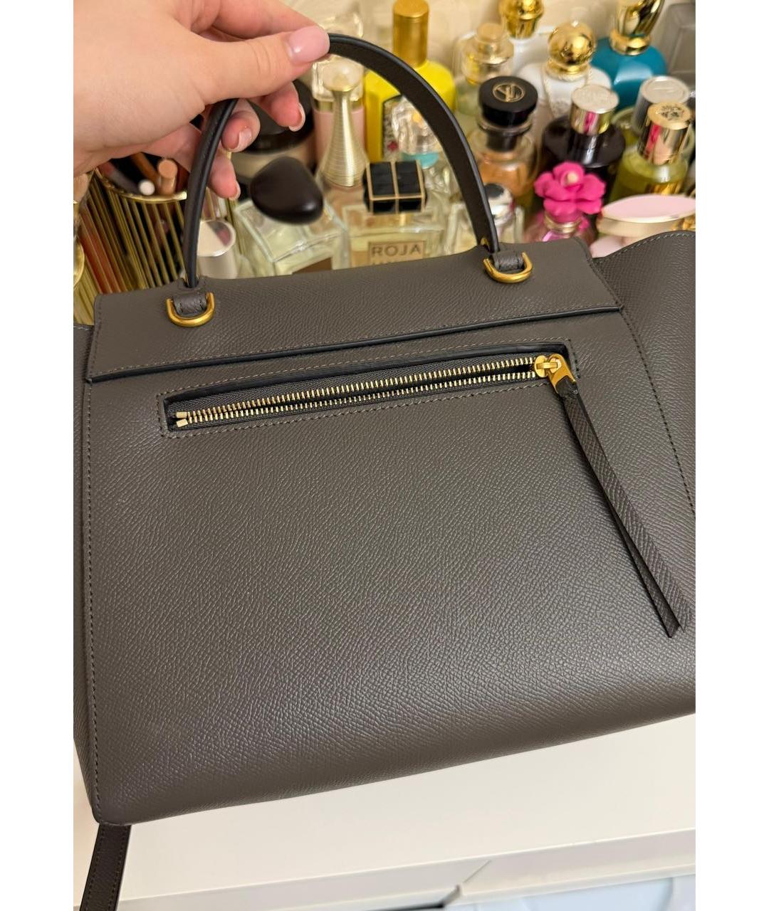 CELINE Антрацитовая кожаная сумка с короткими ручками, фото 3