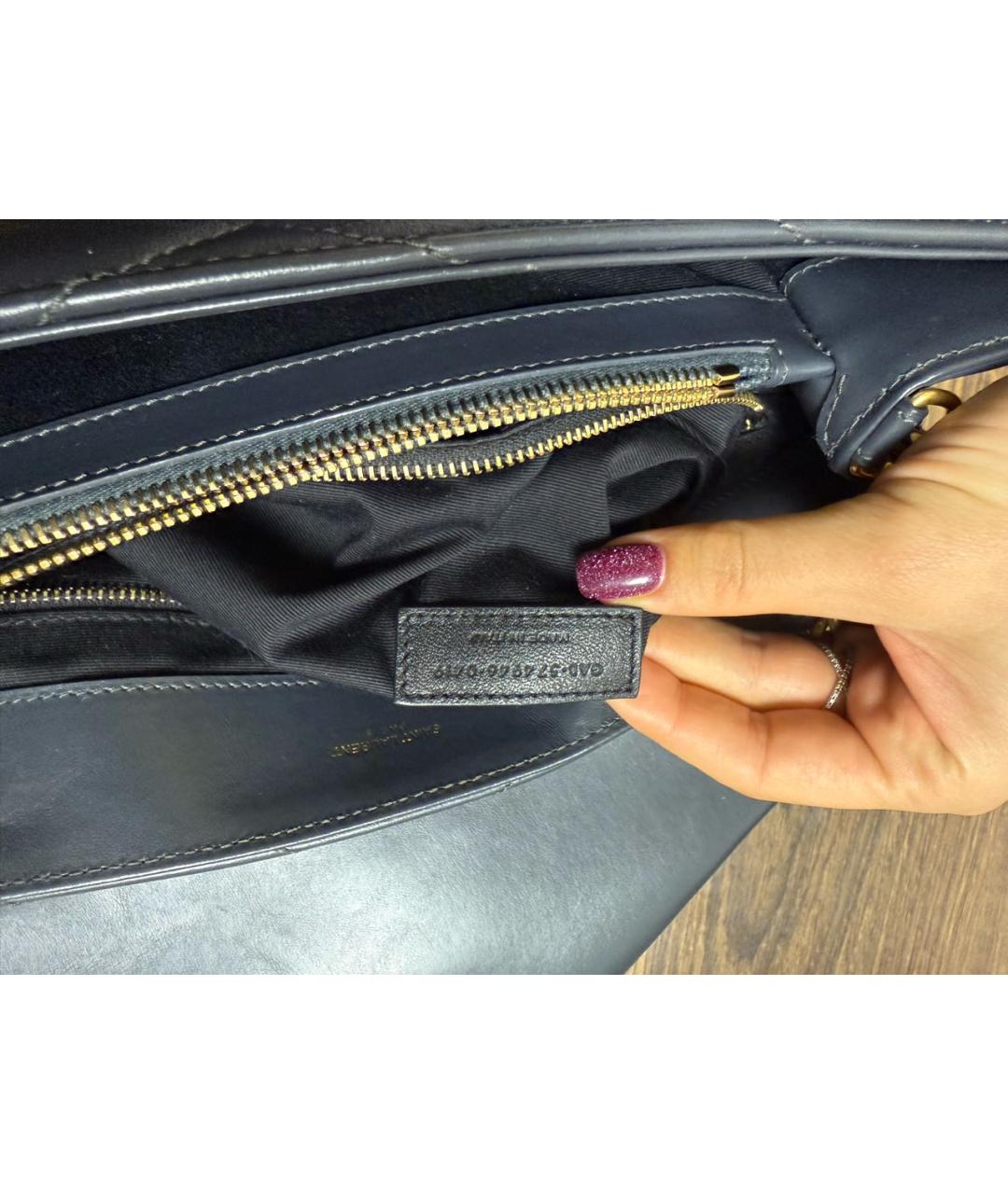 SAINT LAURENT Антрацитовая кожаная сумка через плечо, фото 6