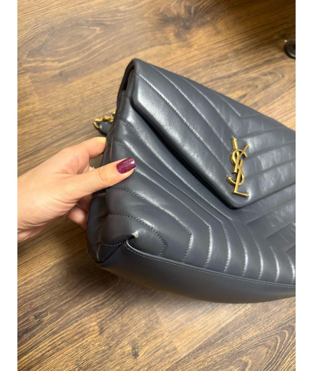 SAINT LAURENT Антрацитовая кожаная сумка через плечо, фото 7