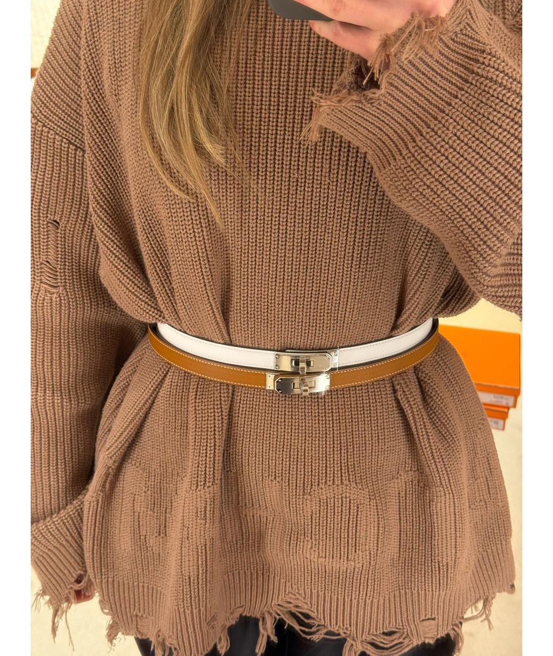 HERMES Белый кожаный ремень, фото 4