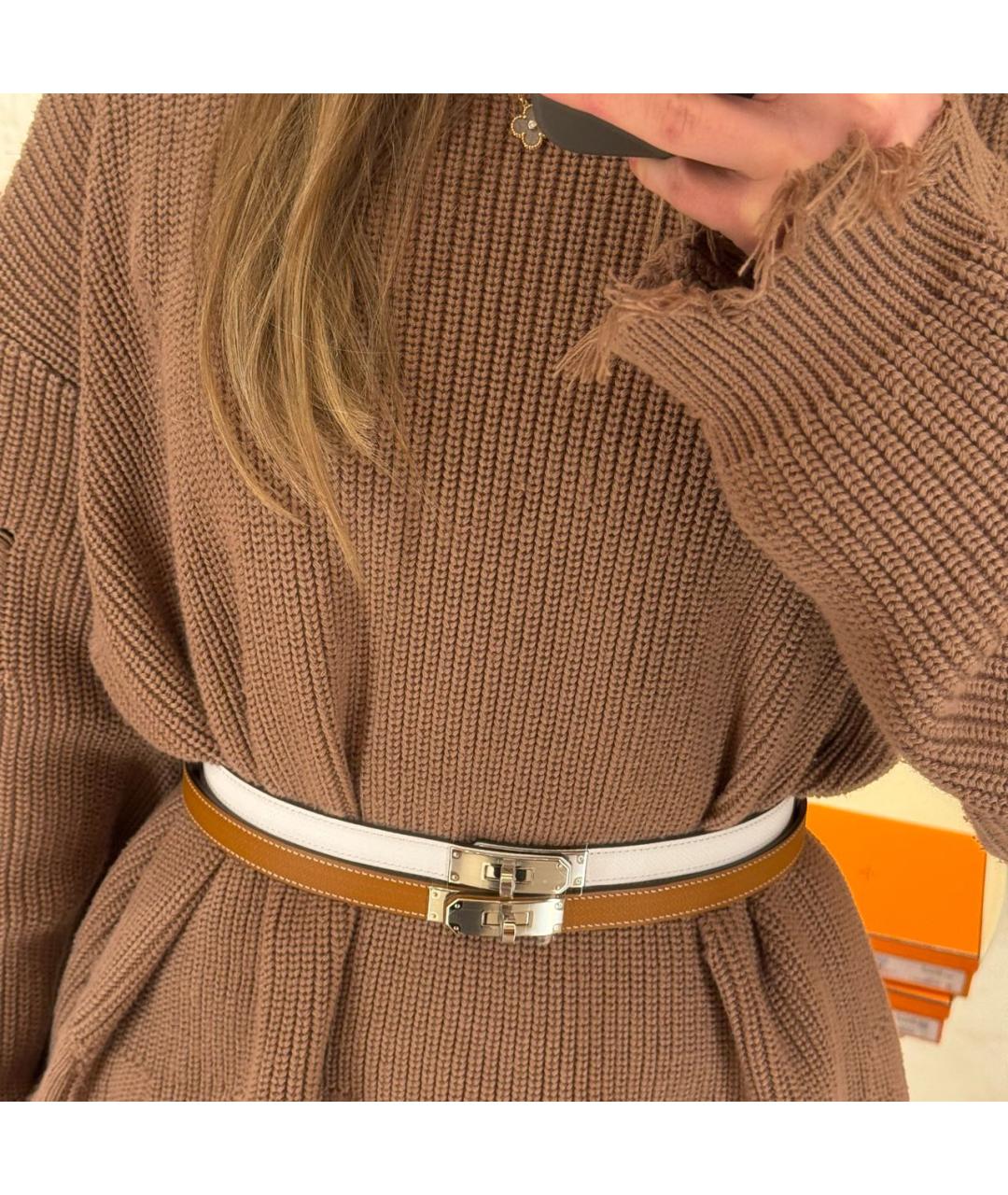 HERMES Белый кожаный ремень, фото 3