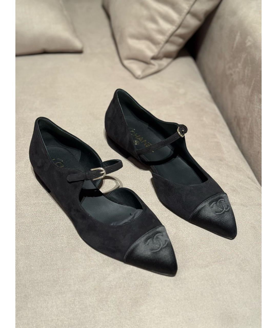 CHANEL Черные замшевые лодочки на низком каблуке, фото 2