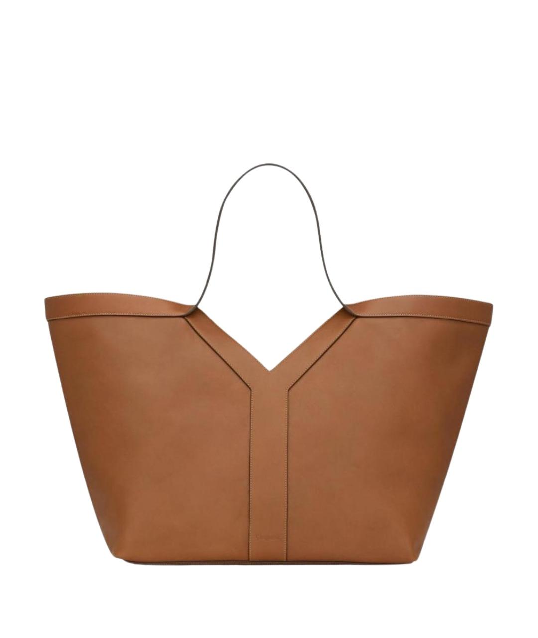 SAINT LAURENT Коричневая кожаная сумка тоут, фото 1