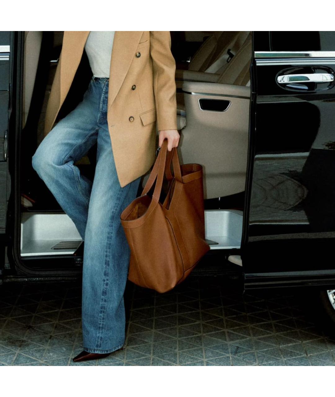 SAINT LAURENT Коричневая кожаная сумка тоут, фото 6