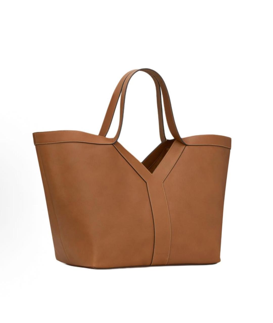 SAINT LAURENT Коричневая кожаная сумка тоут, фото 2