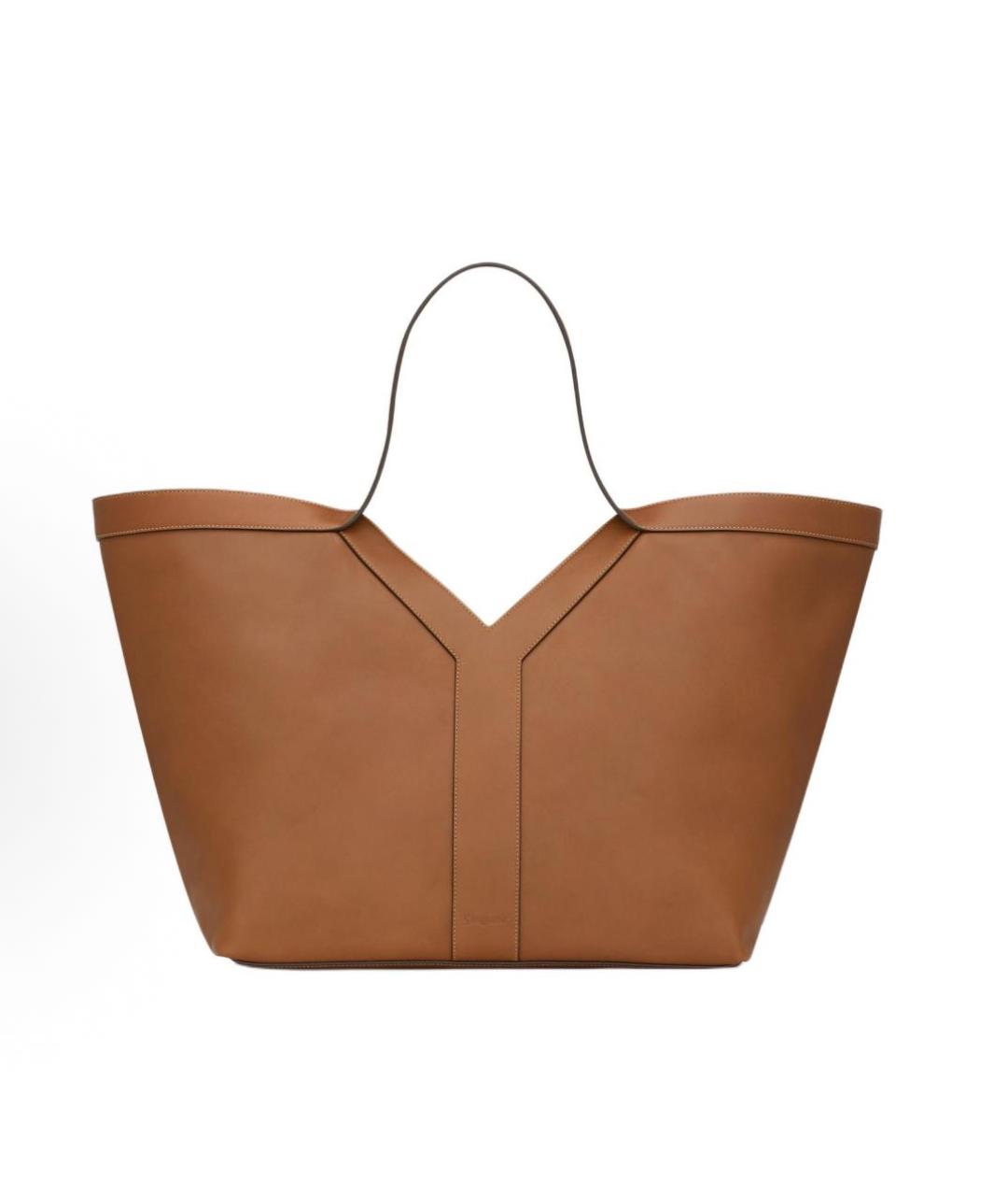 SAINT LAURENT Коричневая кожаная сумка тоут, фото 9