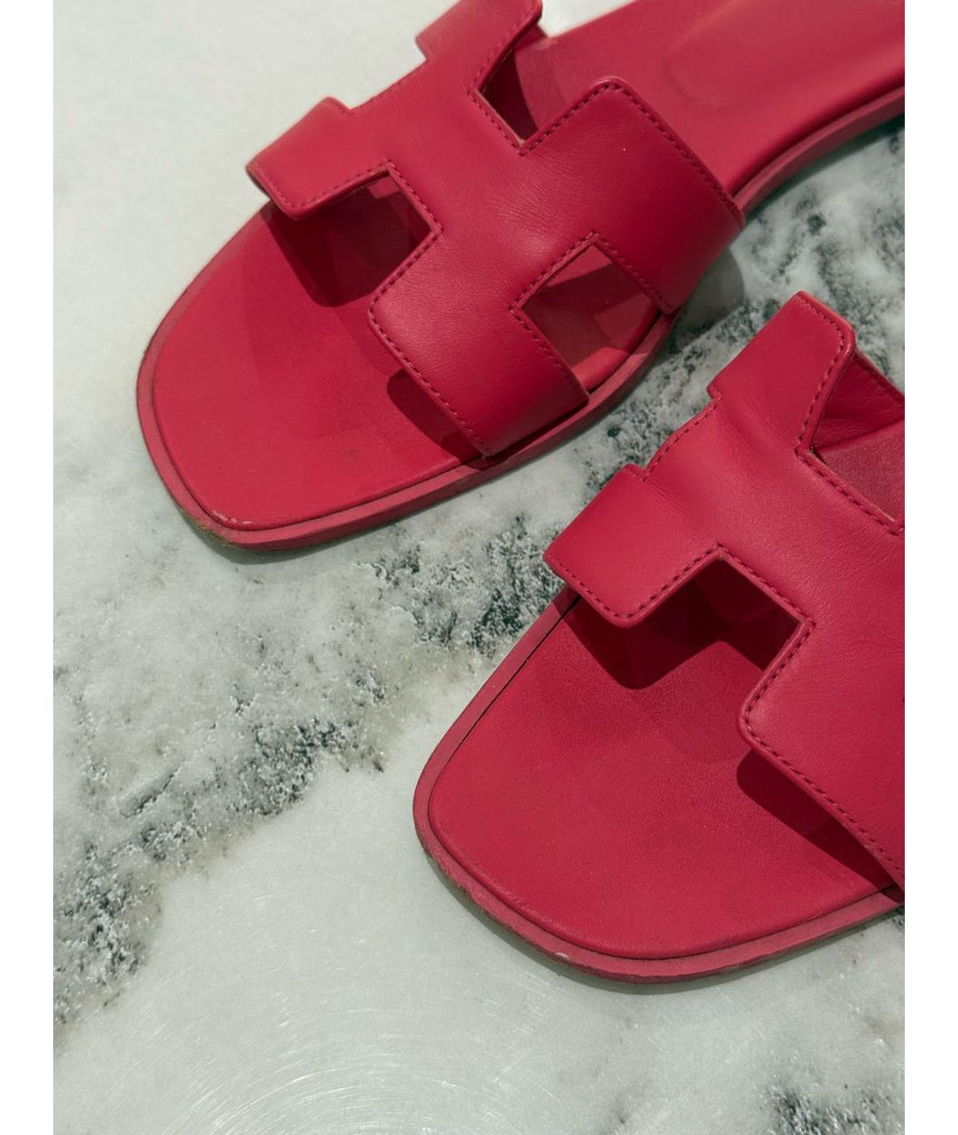 HERMES Фуксия кожаные шлепанцы, фото 3