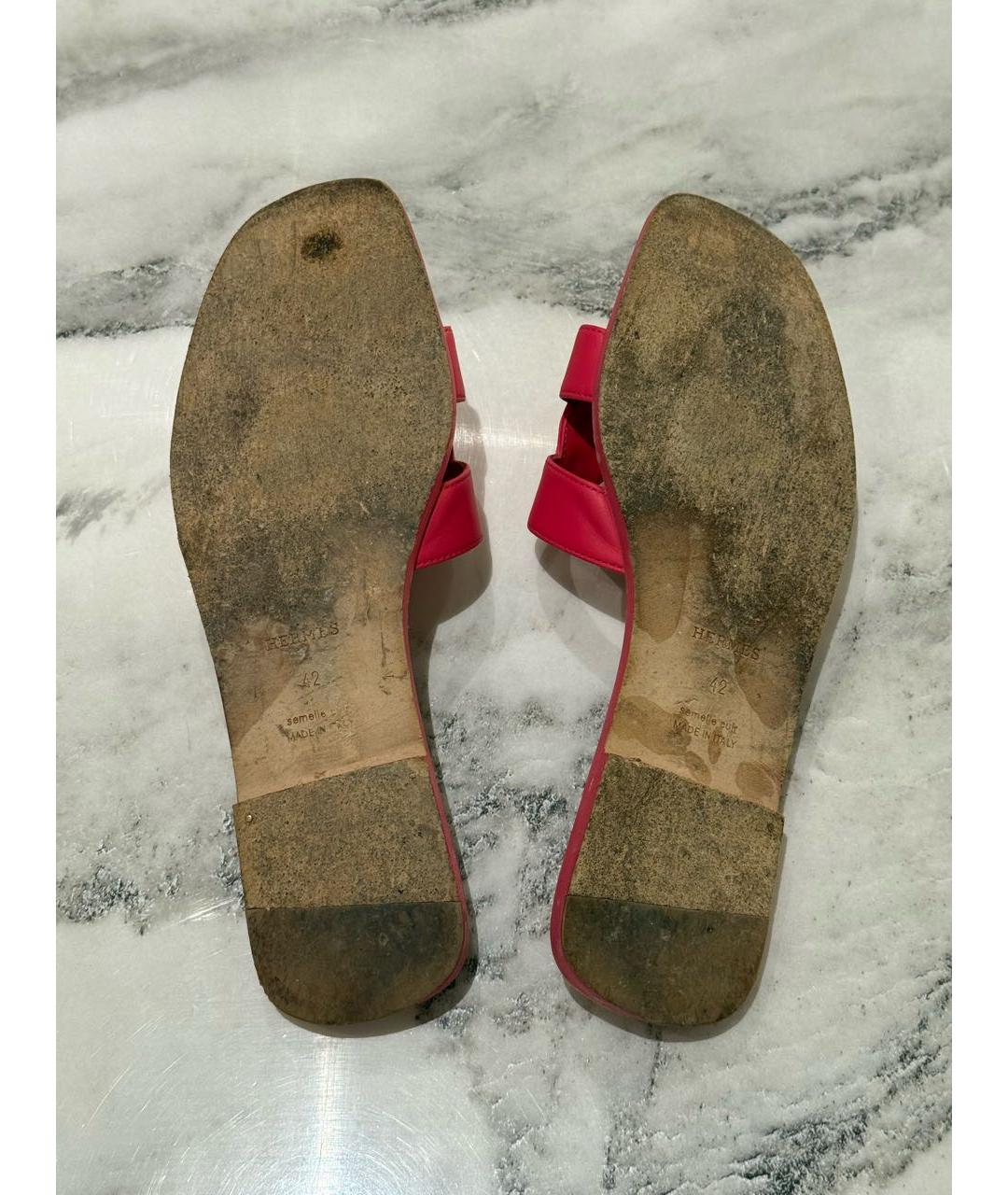 HERMES Фуксия кожаные шлепанцы, фото 5