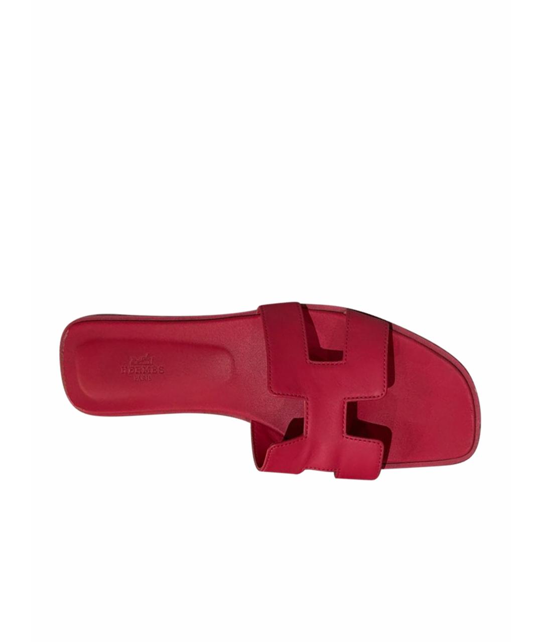 HERMES Фуксия кожаные шлепанцы, фото 1